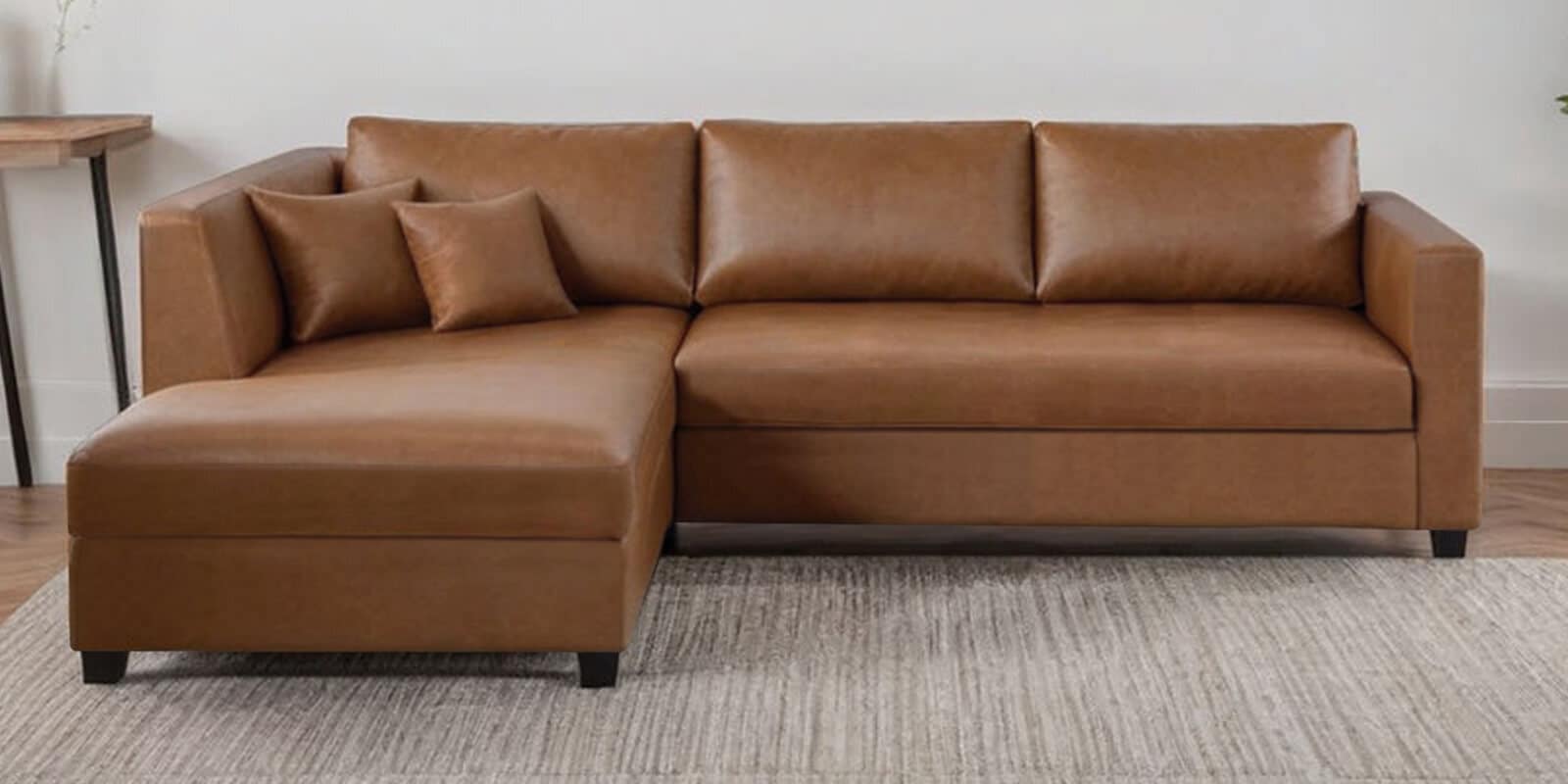 Bingo Leatherette RHS Sectional Sofa (2+ Lounger) In Tan Pu Colour