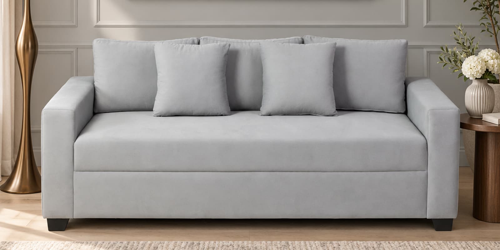 Bingo Velvet 3 Seater Sofa In Grey Colour Bingo Velvet 3 Seater Sofa In Grey Colour