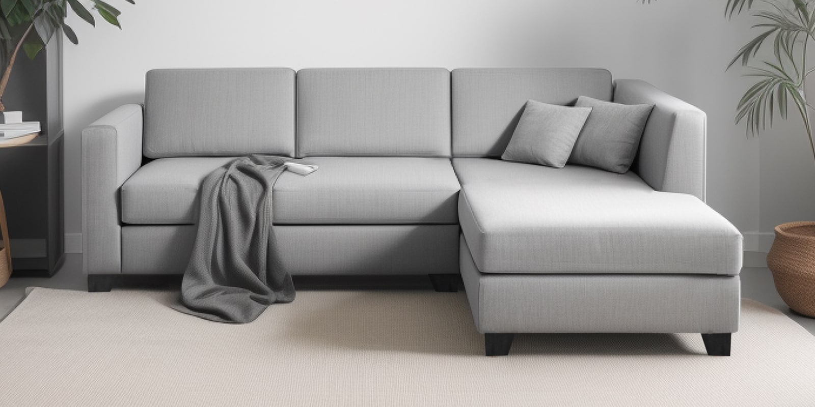Bingo Velvet LHS Sectional Sofa (2+ Lounger) In Grey Colour