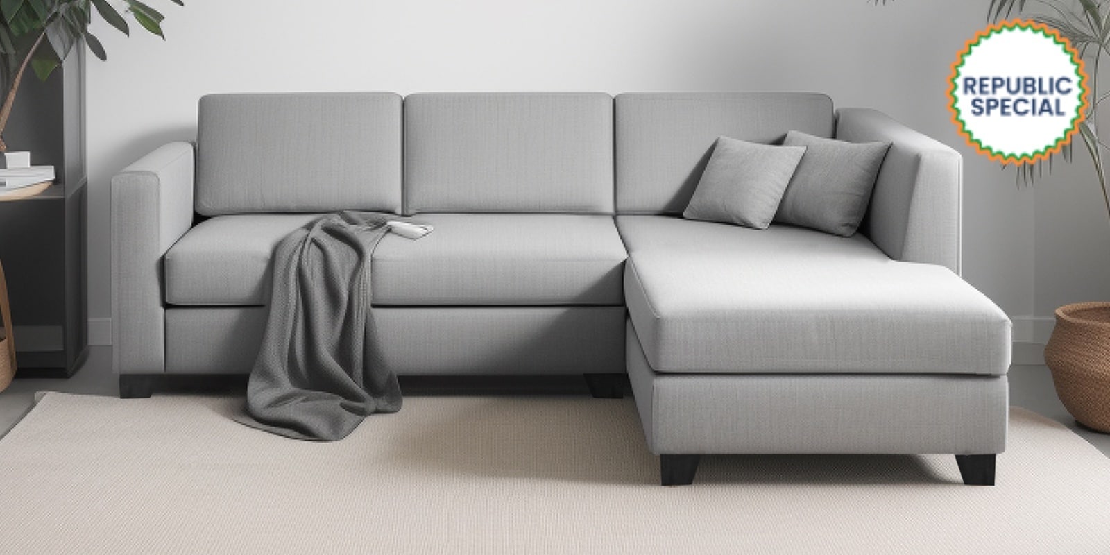 Bingo Velvet LHS Sectional Sofa (2+ Lounger) In Grey Colour Bingo Velvet LHS Sectional Sofa (2+ Lounger) In Grey Colour