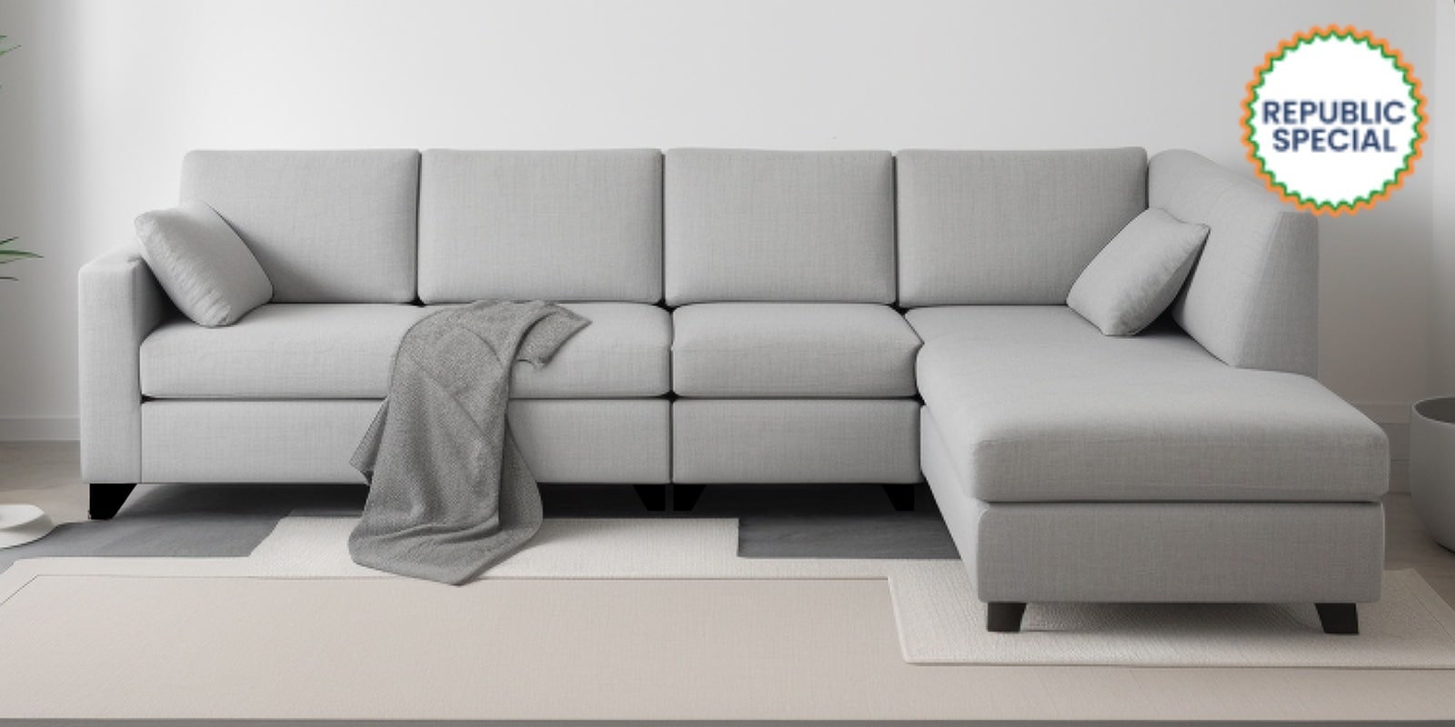 Bingo Velvet LHS Sectional Sofa (3+ Lounger) In Grey Colour Bingo Velvet LHS Sectional Sofa (3+ Lounger) In Grey Colour