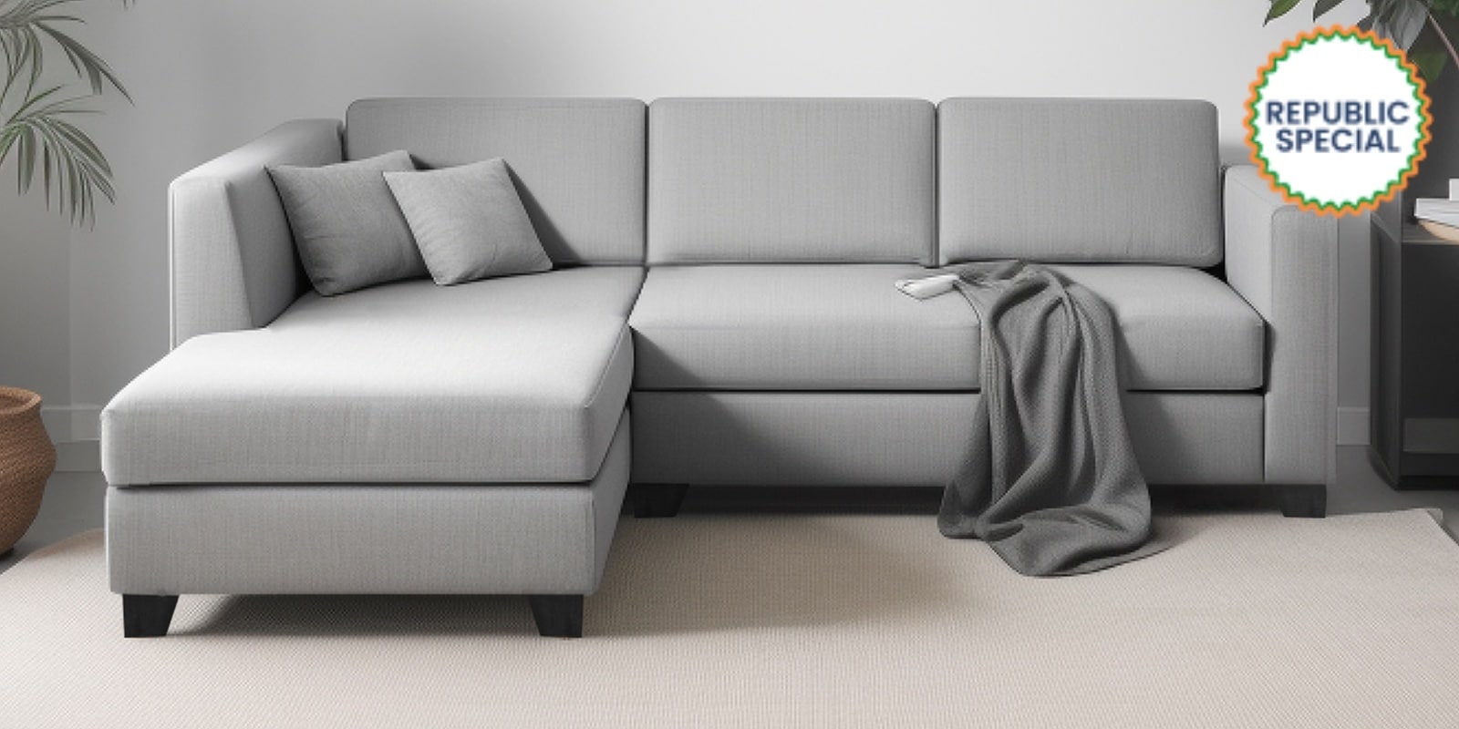 Bingo Velvet RHS RHS Sectional Sofa ( 2+ Lounger ) In Grey Colour Bingo Velvet RHS RHS Sectional Sofa ( 2+ Lounger ) In Grey Colour