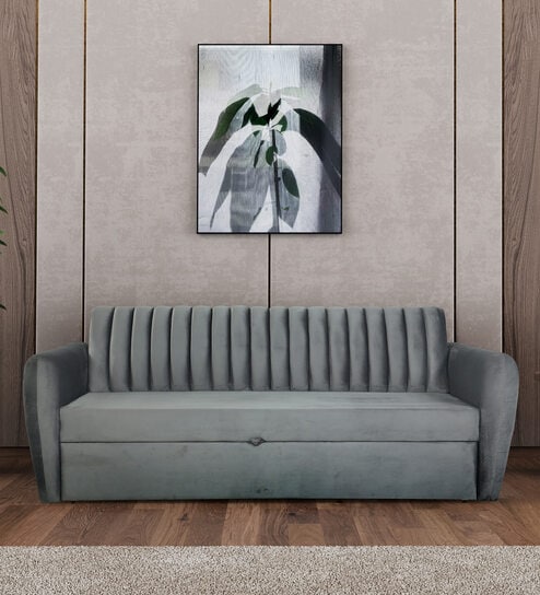 Bianca 3 Seater Fabric Sofa Cum in Steel Grey Colour