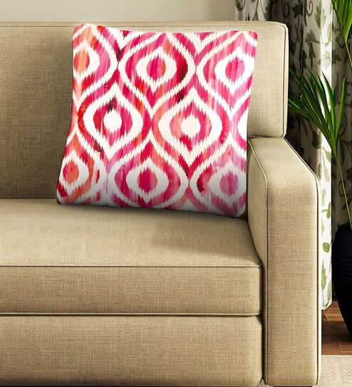 Ruyal Pink Microfibre Abstract Digital Printed Cushion Cover - 16 x 16 Inches