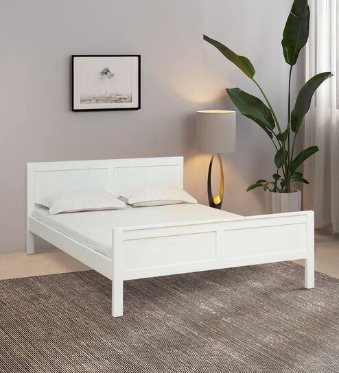 Bergamo Solid Wood King Size Bed in Scratch Resistant White Finish