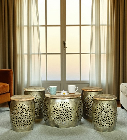 Bigard Metal Nesting Coffee Table Set with White Porcelain Top (Set of 5)-image-27