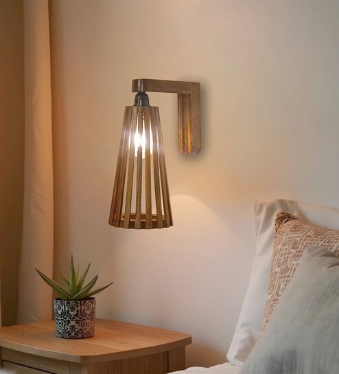 Billet Brown Wooden Wall Light by Symplify