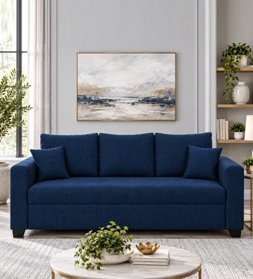 Bingo Fabric 3 Seater Sofa In Cool Cobalt Colour