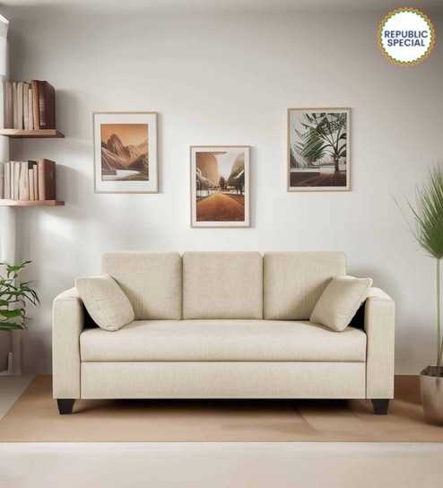 Bingo Fabric 3 Seater Sofa In Creamy Cashmere Colour