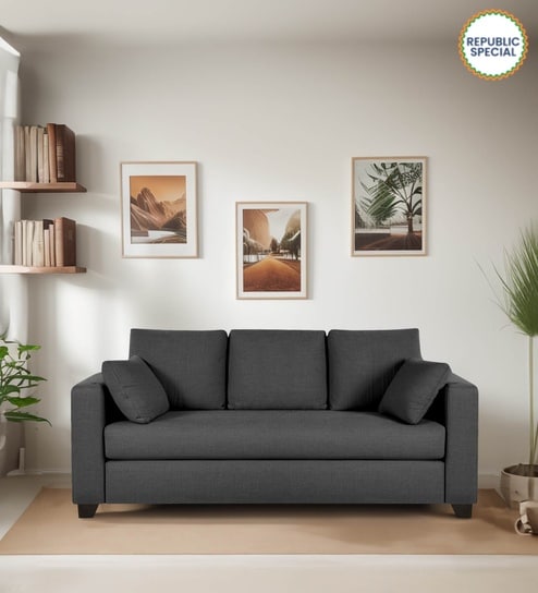Bingo Fabric 3 Seater Sofa In Grey Colour