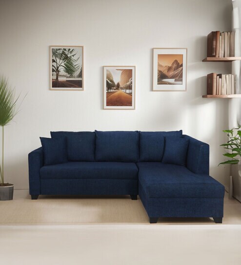 Bingo Fabric LHS Sectional Sofa (2+ Lounger) In Cool Cobalt Colour