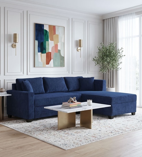 Bingo Fabric LHS Sectional Sofa (2+ Lounger) In Cool Cobalt Colour