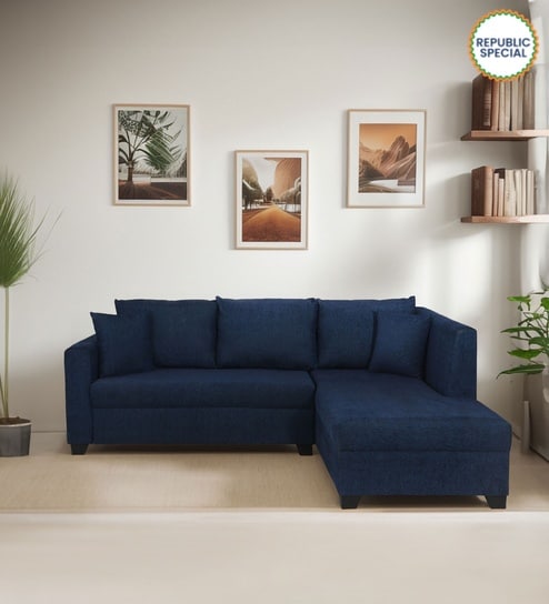 Bingo Fabric LHS Sectional Sofa (2+ Lounger) In Cool Cobalt Colour