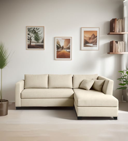 Bingo Fabric LHS Sectional Sofa (2+ Lounger) In Creamy Cashmere Colour