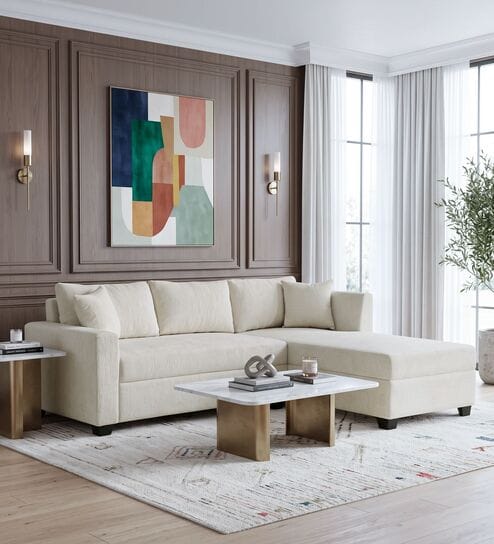 Bingo Fabric LHS Sectional Sofa (2+ Lounger) In Creamy Cashmere Colour