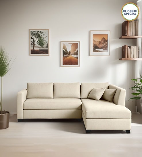 Bingo Fabric LHS Sectional Sofa (2+ Lounger) In Creamy Cashmere Colour