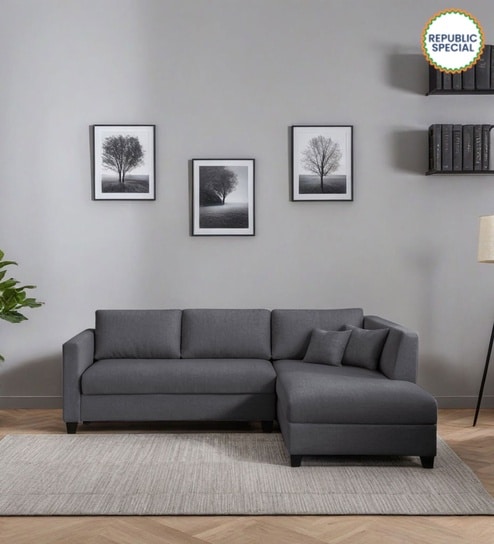 Bingo Fabric LHS Sectional Sofa (2+ Lounger) In Grey Colour