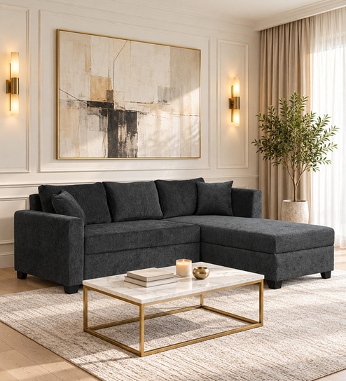 Bingo Fabric LHS Sectional Sofa (2+ Lounger) In Grey Colour