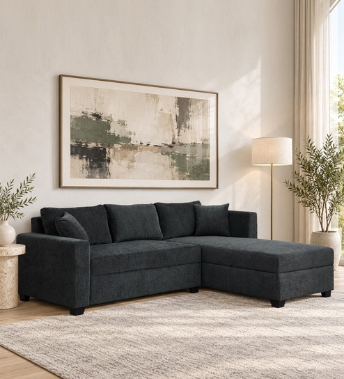 Bingo Fabric LHS Sectional Sofa (2+ Lounger) In Grey Colour