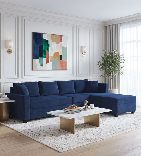 Bingo Fabric LHS Sectional Sofa (3+ Lounger) In Cool Cobalt Colour