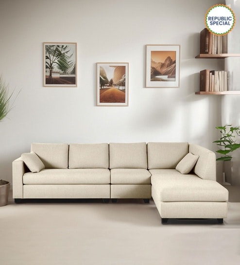 Bingo Fabric LHS Sectional Sofa (3+ Lounger) In Creamy Cashmere Colour