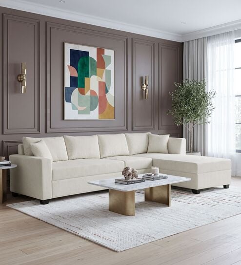 Bingo Fabric LHS Sectional Sofa (3+ Lounger) In Creamy Cashmere Colour