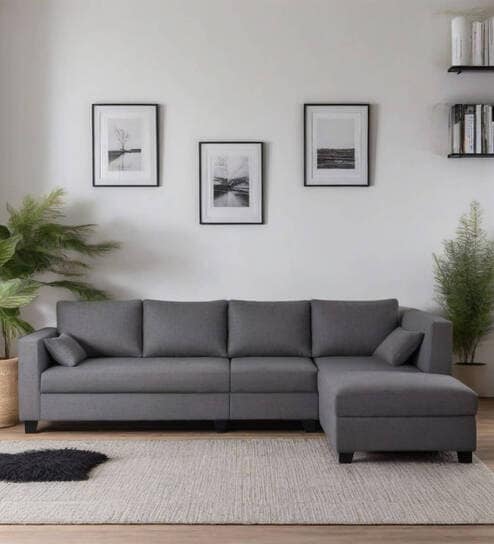 Bingo Fabric LHS Sectional Sofa (3+ Lounger) In Grey Colour