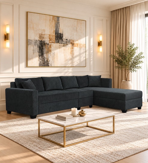 Bingo Fabric LHS Sectional Sofa (3+ Lounger) In Grey Colour