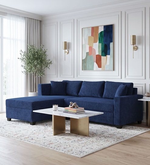 Bingo Fabric RHS Sectional Sofa ( 2+ Lounger ) In Cool Cobalt Colour