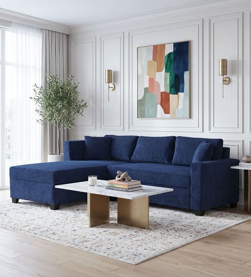 Bingo Fabric RHS Sectional Sofa (2+ Lounger) In Cool Cobalt Colour