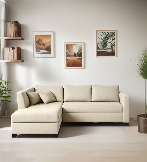 Bingo Fabric RHS Sectional Sofa (2+ Lounger) In Creamy Cashmere Colour