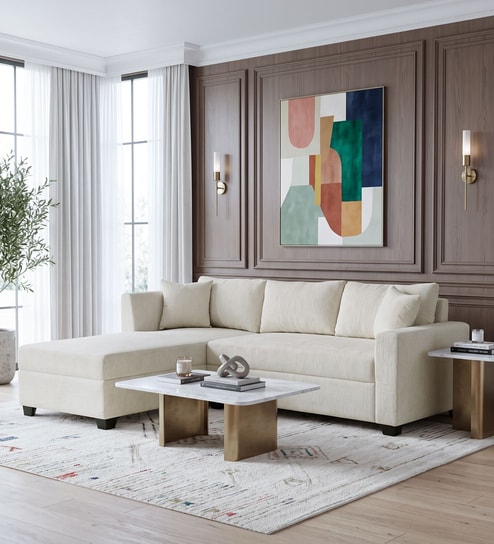Bingo Fabric RHS Sectional Sofa (2+ Lounger) In Creamy Cashmere Colour
