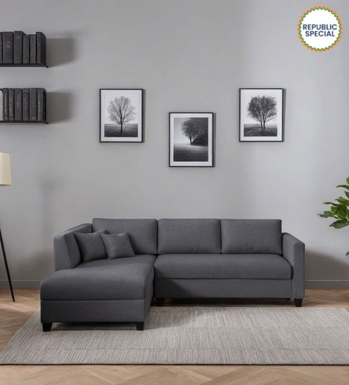 Bingo Fabric RHS Sectional Sofa (2+ Lounger) In Grey Colour