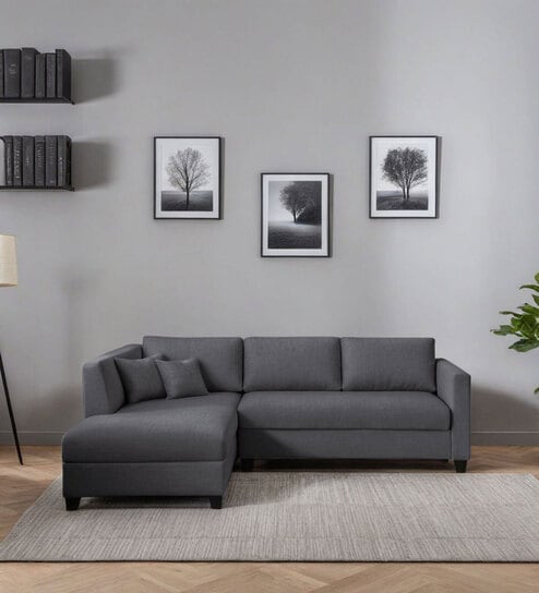 Bingo Fabric RHS Sectional Sofa (2+ Lounger) In Grey Colour