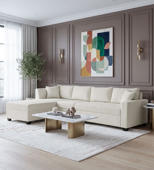 Bingo Fabric RHS Sectional Sofa (3+ Lounger) In Creamy Cashmere Colour