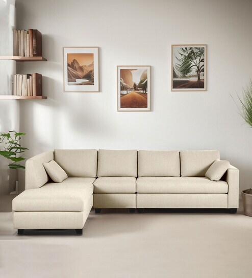 Bingo Fabric RHS Sectional Sofa (3+ Lounger) In Creamy Cashmere Colour