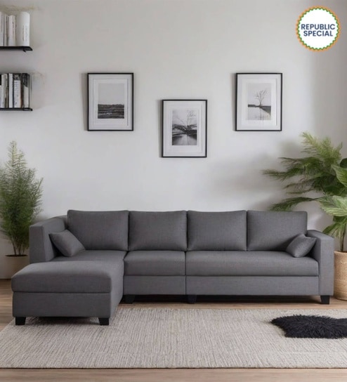 Bingo Fabric RHS Sectional Sofa (3+ Lounger) In Grey Colour
