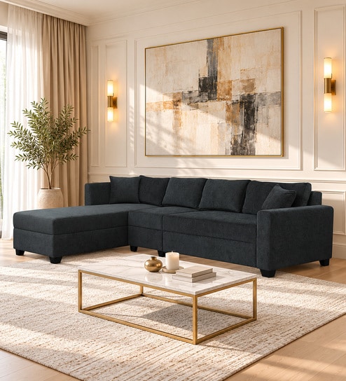 Bingo Fabric RHS Sectional Sofa (3+ Lounger) In Grey Colour