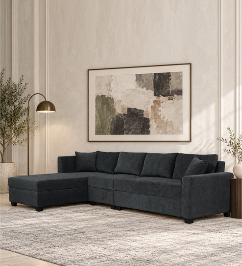 Bingo Fabric RHS Sectional Sofa (3+ Lounger) In Grey Colour