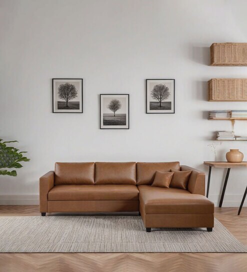Bingo Leatherette LHS Sectional Sofa (2+ Lounger) In Tan Pu Colour