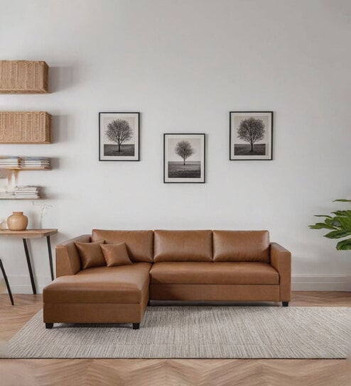 Bingo Leatherette RHS Sectional Sofa (2+ Lounger) In Tan Pu Colour