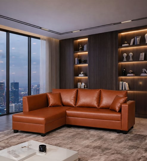 Bingo Leatherette RHS Sectional Sofa (2+ Lounger) In Tan Pu Colour