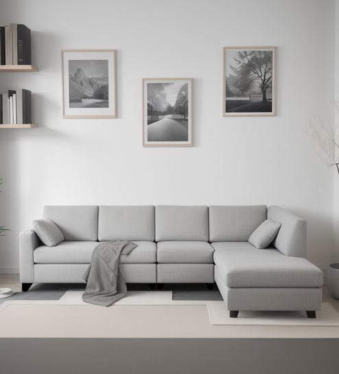 Bingo Velvet LHS Sectional Sofa (3+ Lounger) In Grey Colour