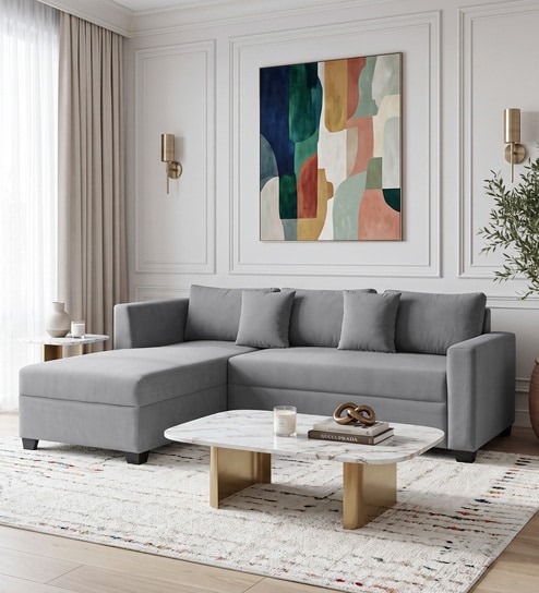 Bingo Velvet RHS RHS Sectional Sofa ( 2+ Lounger ) In Grey Colour