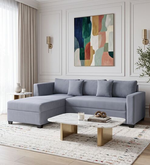 Bingo Velvet RHS RHS Sectional Sofa ( 2+ Lounger ) In Grey Colour