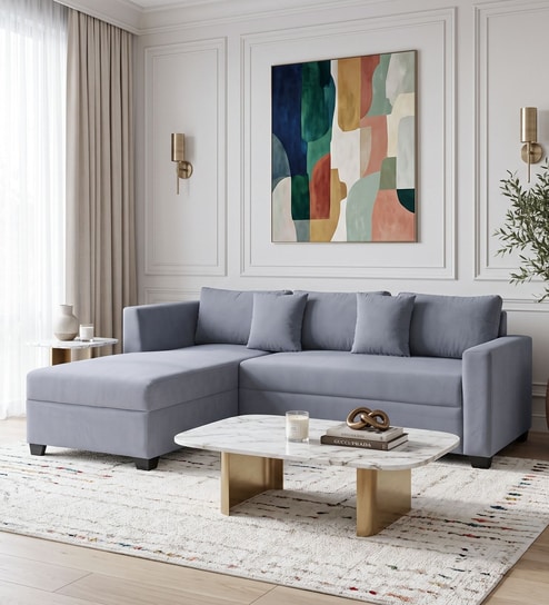 Bingo Velvet RHS RHS Sectional Sofa ( 2+ Lounger ) In Grey Colour
