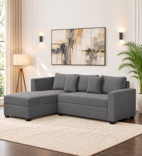 Bingo Velvet RHS Sectional Sofa (2+ Lounger) In Grey Colour