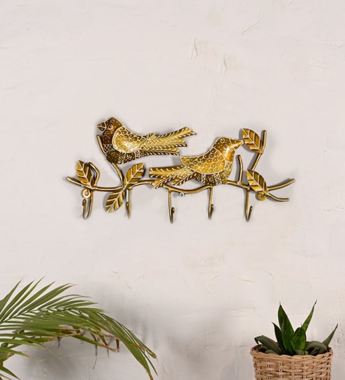 Golden Metal Handpainted Bird Key Holder