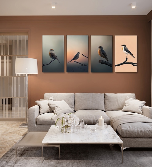 Bird Wall Art Collection Set of 4 Canvas Wall Painting Black Frame