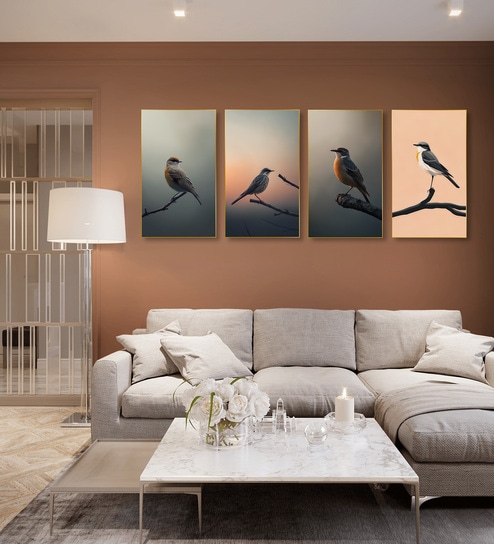Bird Wall Art Collection Set of 4 Canvas Wall Painting Gold Frame
